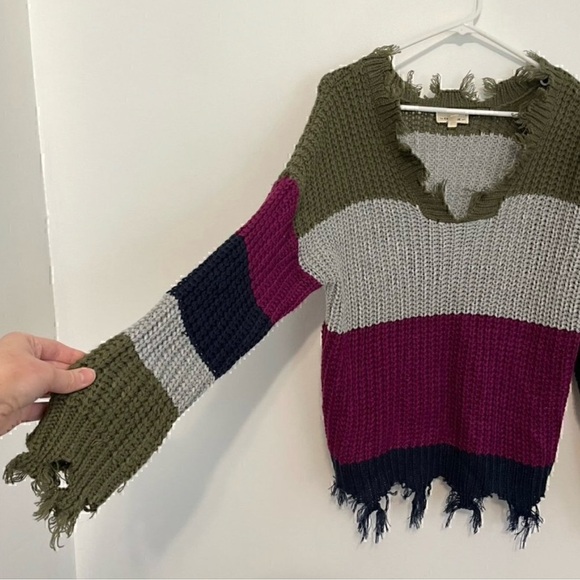 EE:SOME Olive Green Gray Purple Colorblock Striped Chunky Distressed - Picture 8 of 12